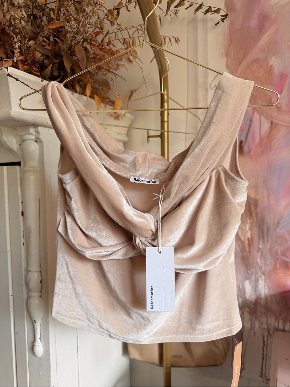 Reformation Womens Draped Velvet Tank Top — Blush